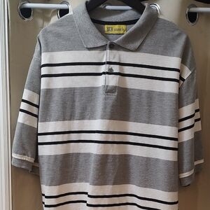 Gray and White Striped Men's Polo Shirt( Lightly Worn)